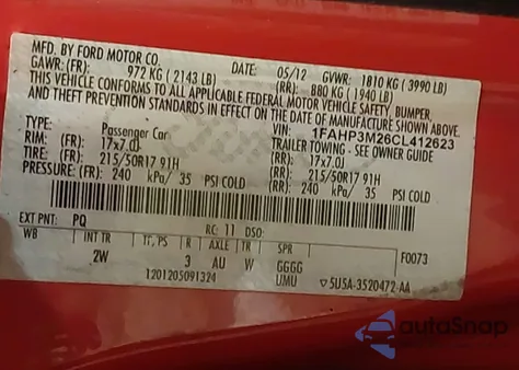 2012 Ford Focus Sel из США, поврежденный, VIN 1FAHP3M26CL412623